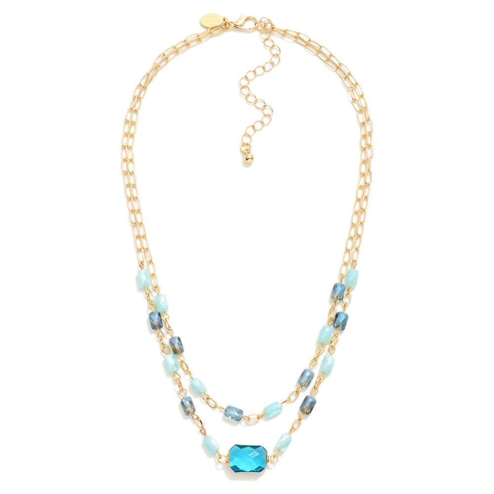 Layered Chain Link Necklace Featuring Glass Crystal & Faceted Beads