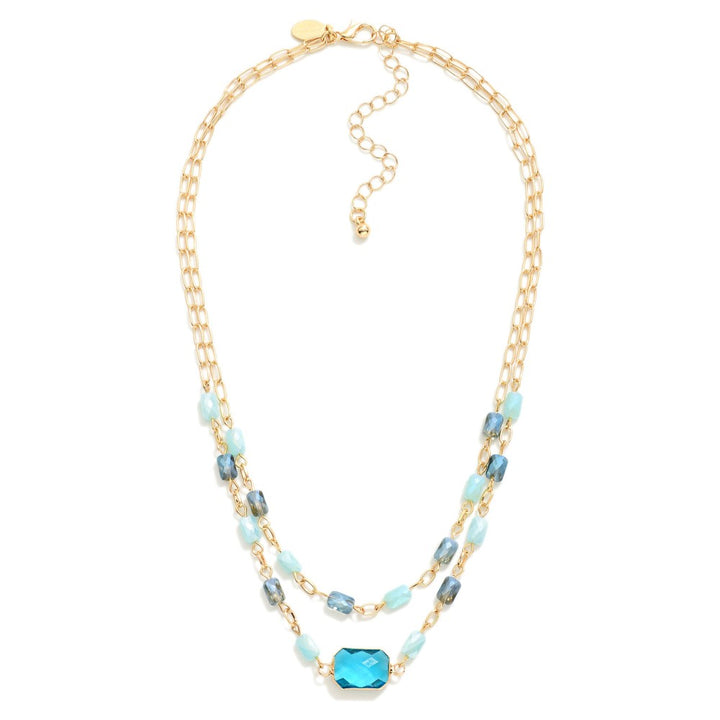 Layered Chain Link Necklace Featuring Glass Crystal & Faceted Beads