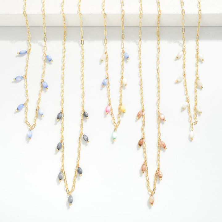 Chain Link Necklace Featuring Bead Charm Details