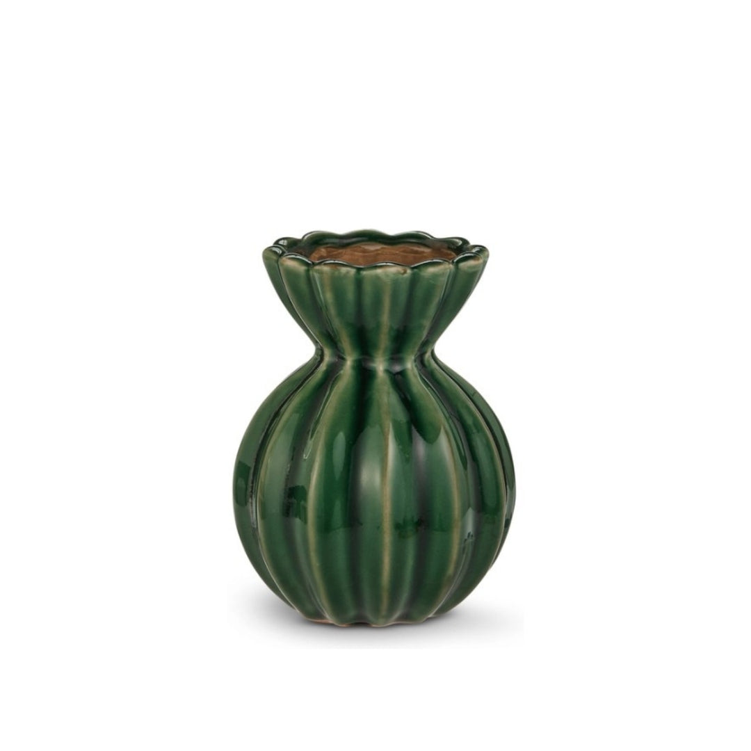Scalloped Green Fluted Vases