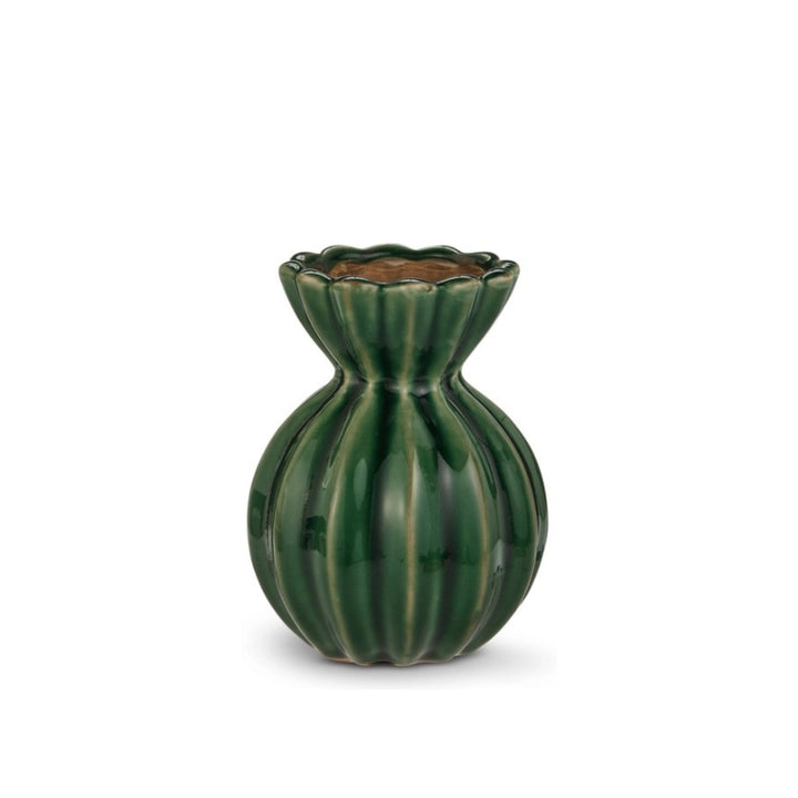 Scalloped Green Fluted Vases