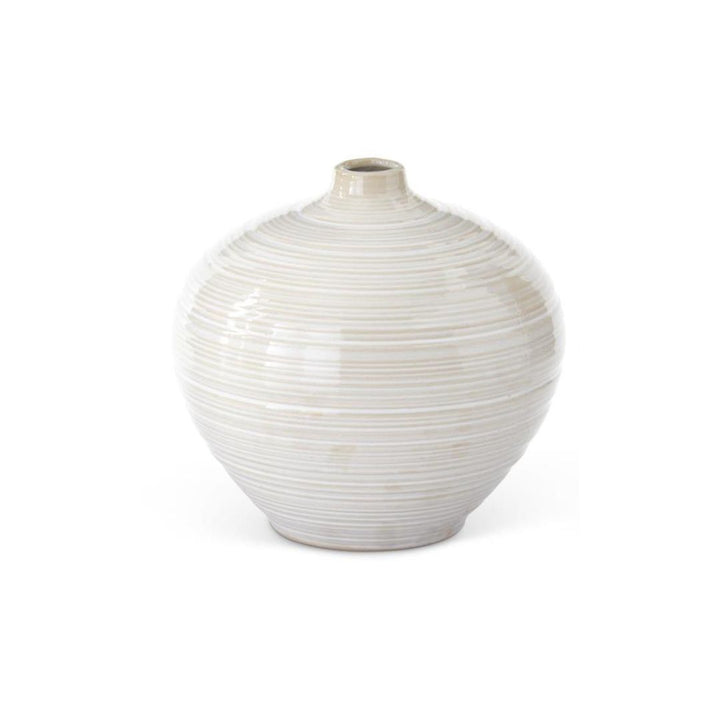 Tan and White Striped Ceramic Bud Vases