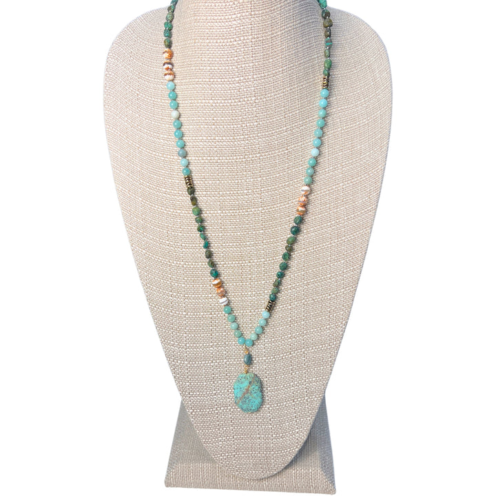 Amazonite &amp; Jasper Pendant Beaded Boho Necklace