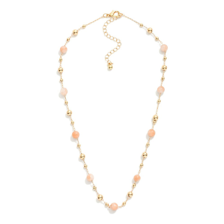 Chain Link Necklace Featuring Metal Tone &amp; Stone Bead Stations