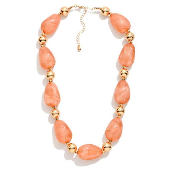 Chunky Marbled Acetate Bead Beaded Necklace Featuring Gold Tones