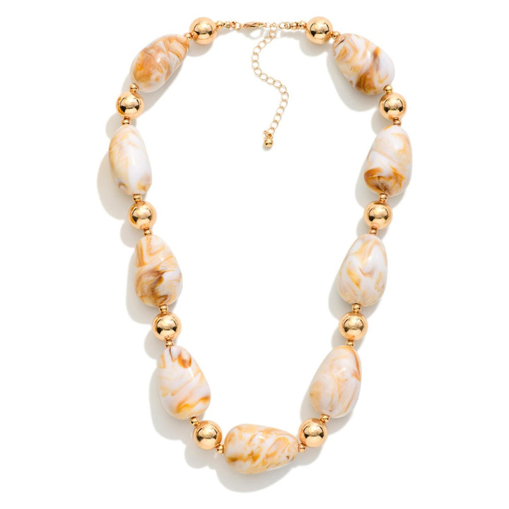 Chunky Marbled Acetate Bead Beaded Necklace Featuring Gold Tones
