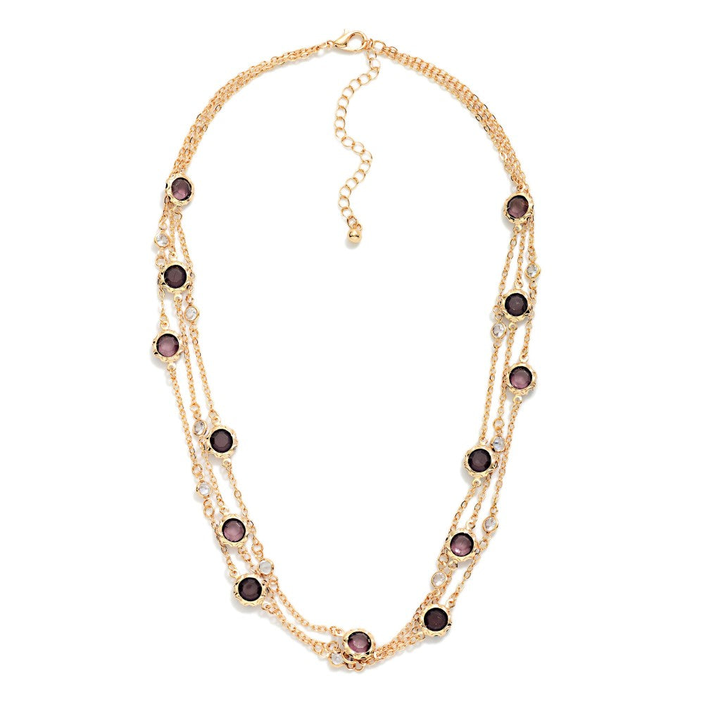 Layered Chain Link Necklace Featuring Glass Crystal Stations
