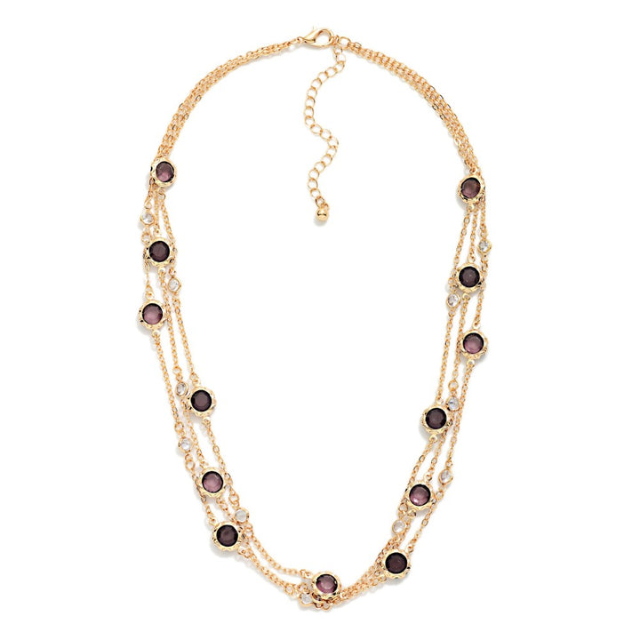 Layered Chain Link Necklace Featuring Glass Crystal Stations