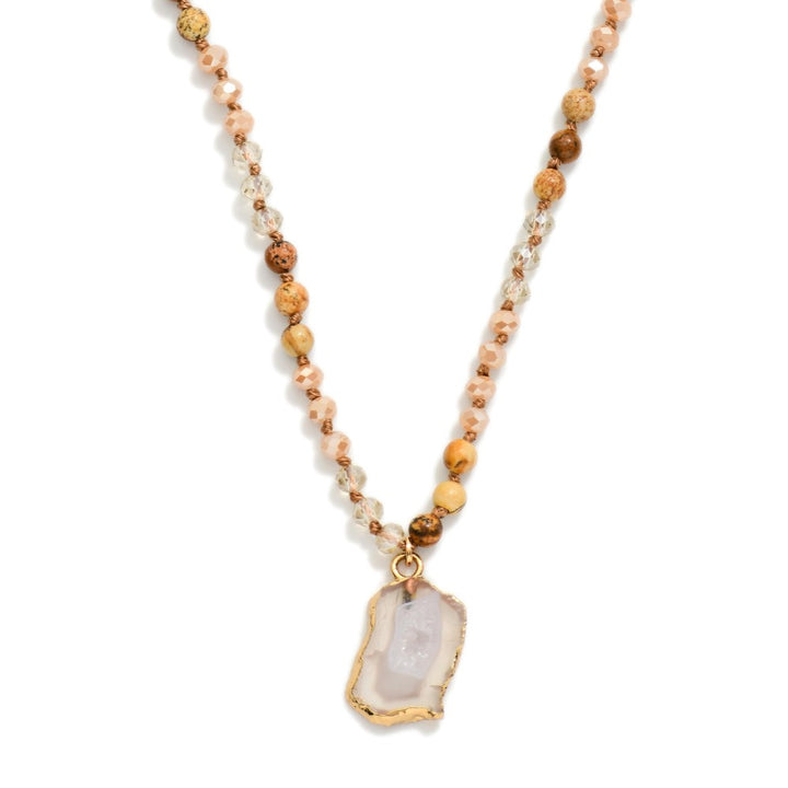 Stone &amp; Faceted Bead Beaded Necklaces Featuring Crystal Pendant