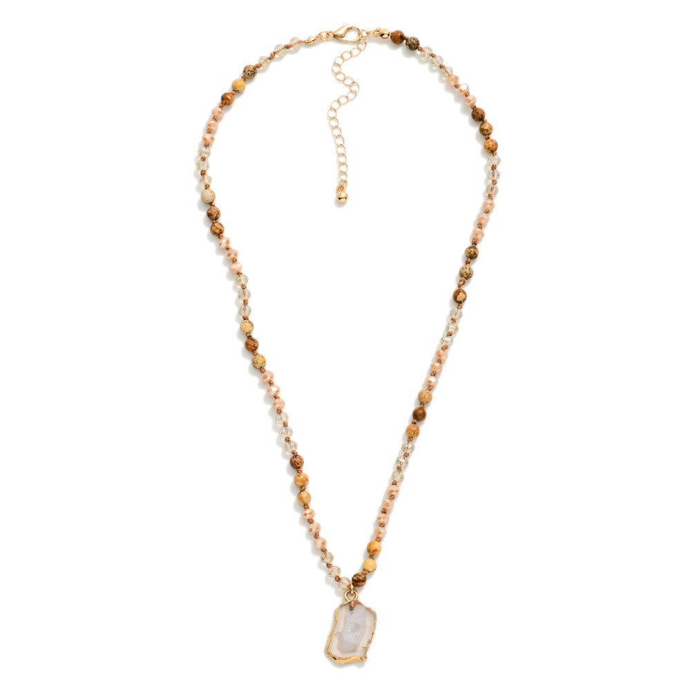 Stone &amp; Faceted Bead Beaded Necklaces Featuring Crystal Pendant