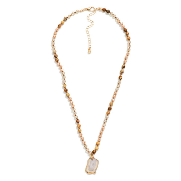 Stone &amp; Faceted Bead Beaded Necklaces Featuring Crystal Pendant