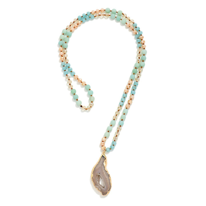 Stone &amp; Faceted Bead Beaded Necklaces Featuring Crystal Pendant
