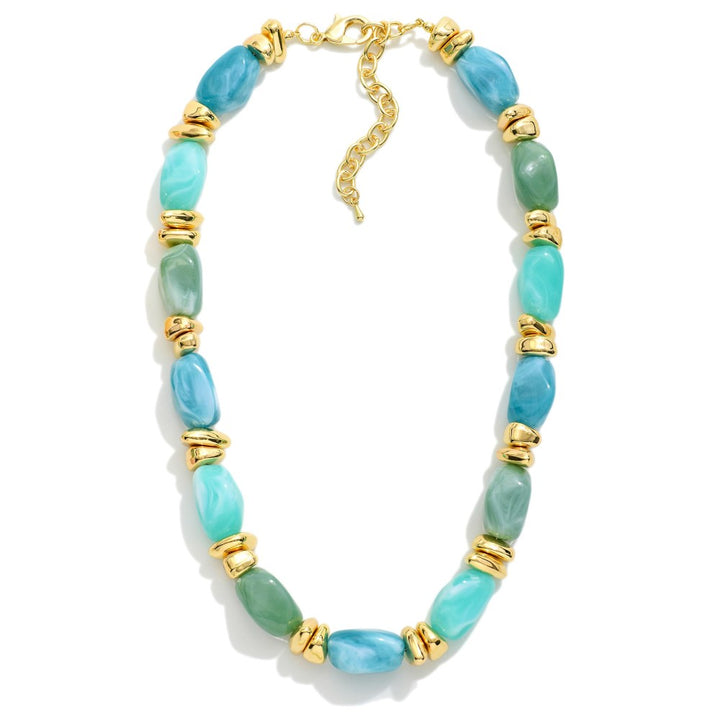 Chunky Acetate Stone Beaded Necklace With Gold Details