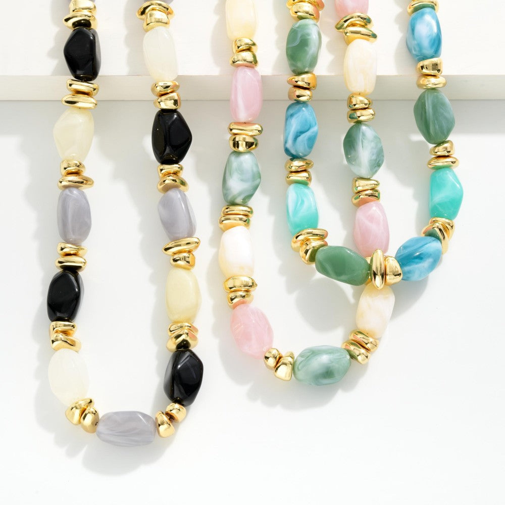 Chunky Acetate Stone Beaded Necklace With Gold Details