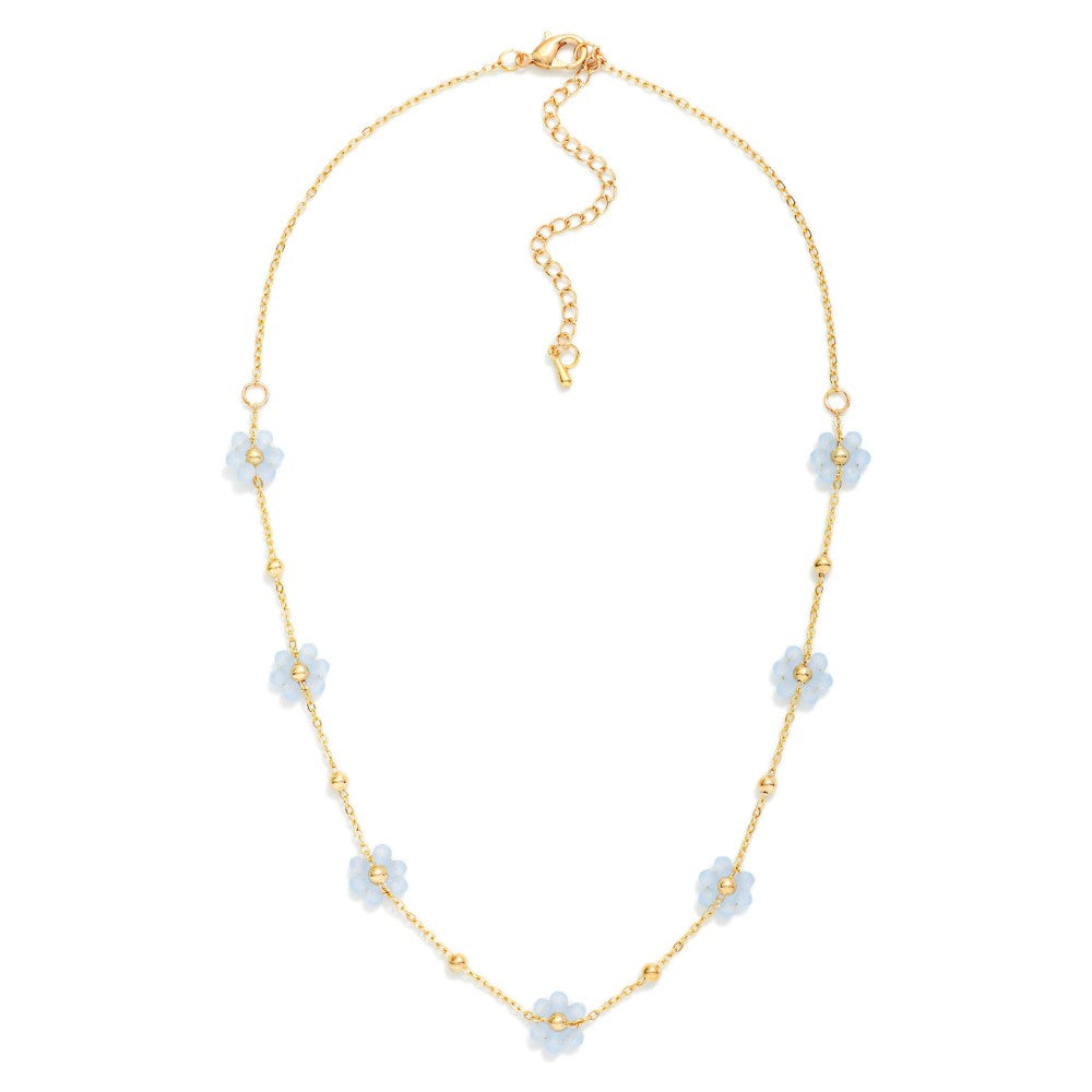 Chain Link Necklace Featuring Beaded Flower Stations