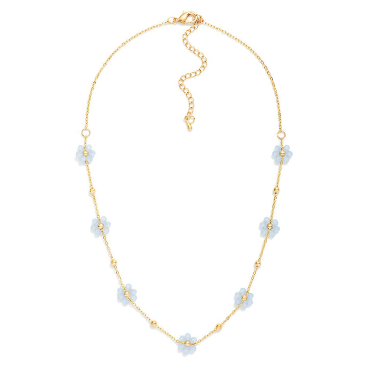Chain Link Necklace Featuring Beaded Flower Stations