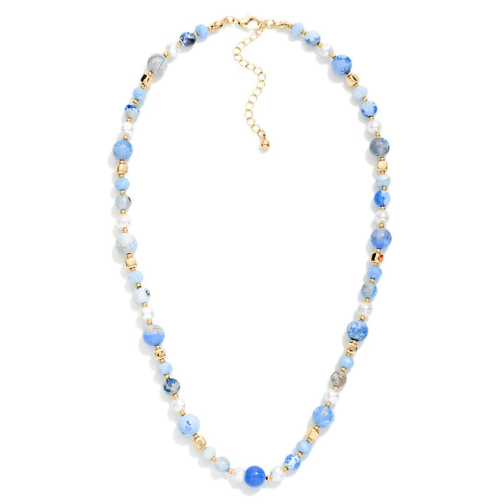 Stone Beaded Necklace With Pearl &amp; Gold Tone Details