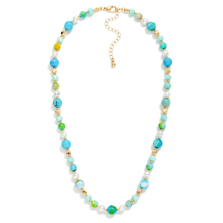 Stone Beaded Necklace With Pearl &amp; Gold Tone Details