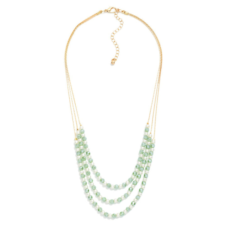 Layered  Faceted Bead Beaded Chain Link Necklace