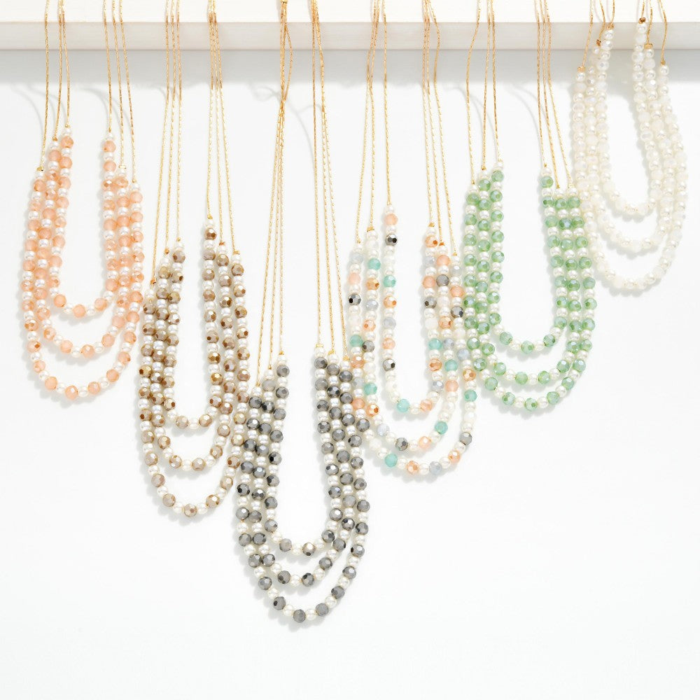 Layered  Faceted Bead Beaded Chain Link Necklace