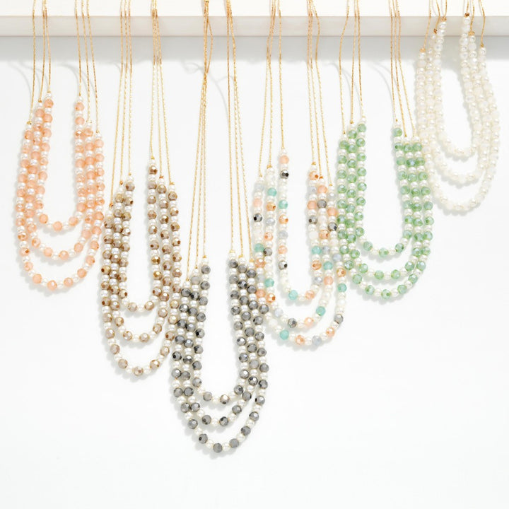 Layered  Faceted Bead Beaded Chain Link Necklace