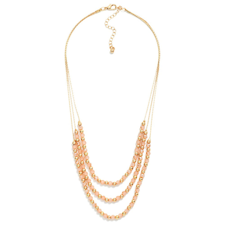 Layered  Faceted Bead Beaded Chain Link Necklace