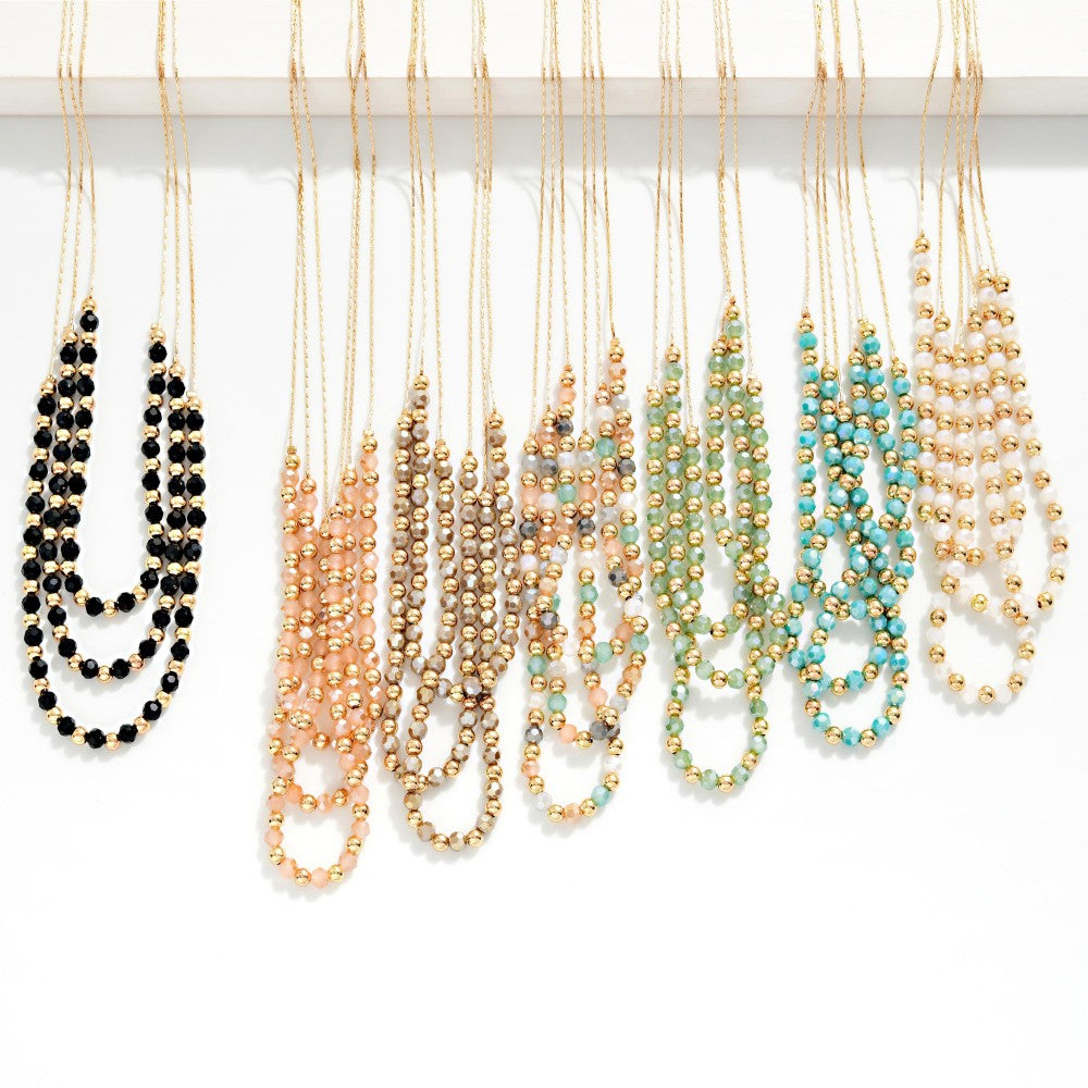 Layered  Faceted Bead Beaded Chain Link Necklace