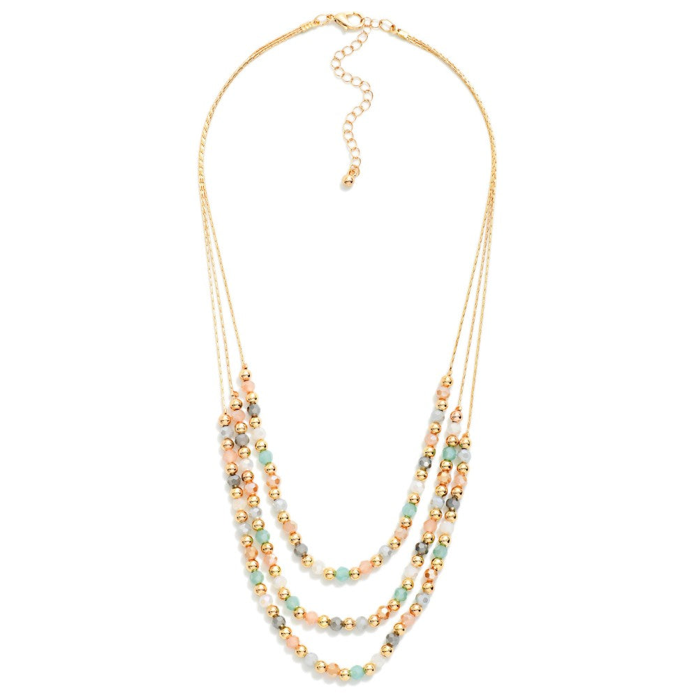 Layered  Faceted Bead Beaded Chain Link Necklace