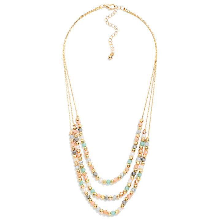 Layered  Faceted Bead Beaded Chain Link Necklace