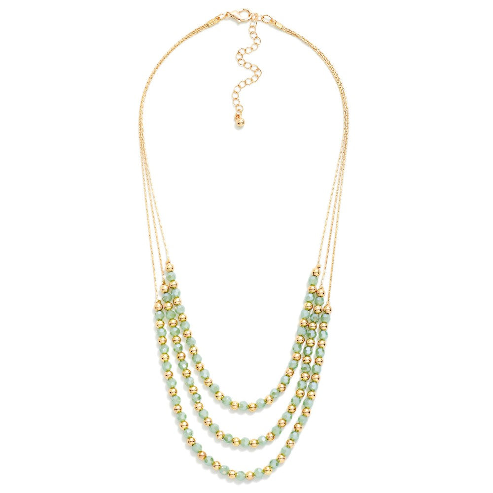Layered  Faceted Bead Beaded Chain Link Necklace