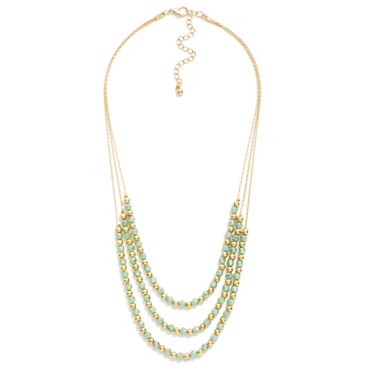Layered  Faceted Bead Beaded Chain Link Necklace