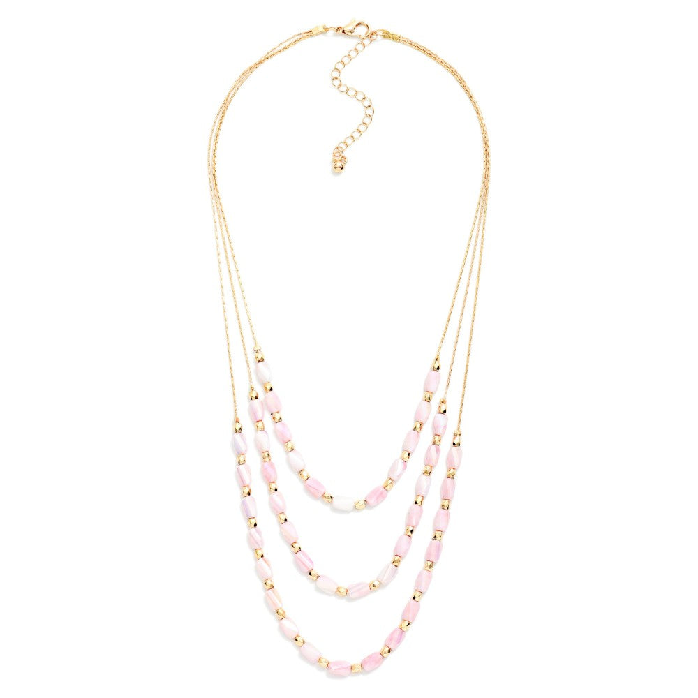 Layered Beaded Necklace Featuring Cracked Faceted Cylinder Beads