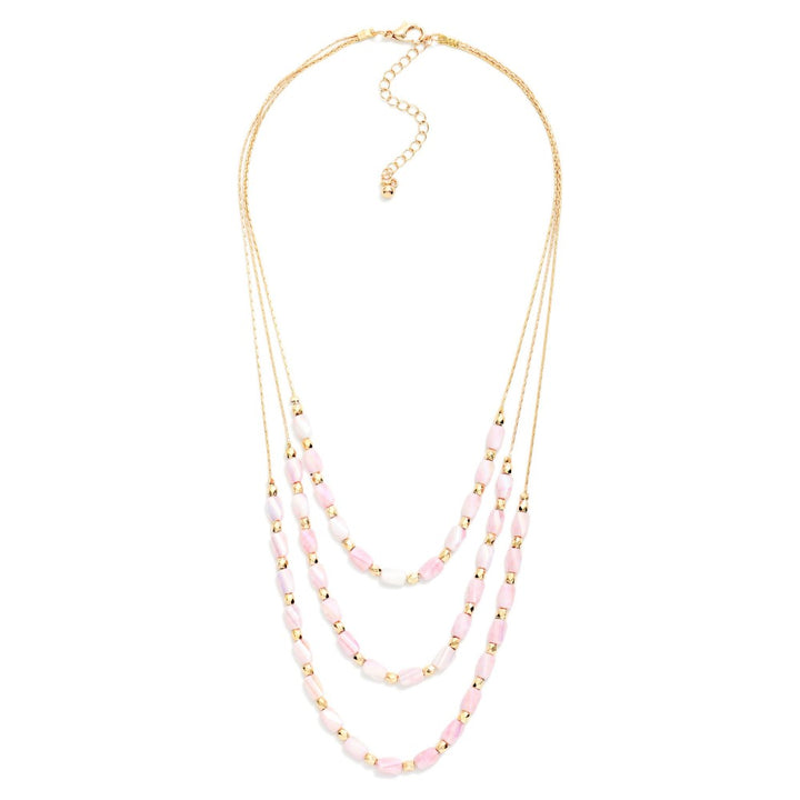 Layered Beaded Necklace Featuring Cracked Faceted Cylinder Beads