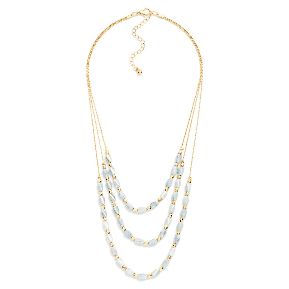 Layered Beaded Necklace Featuring Cracked Faceted Cylinder Beads