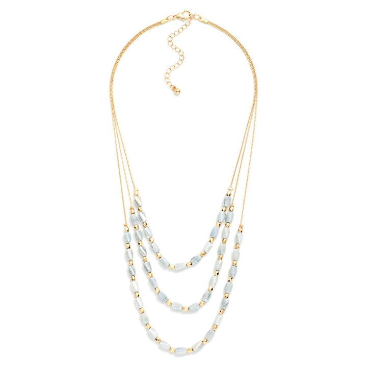 Layered Beaded Necklace Featuring Cracked Faceted Cylinder Beads