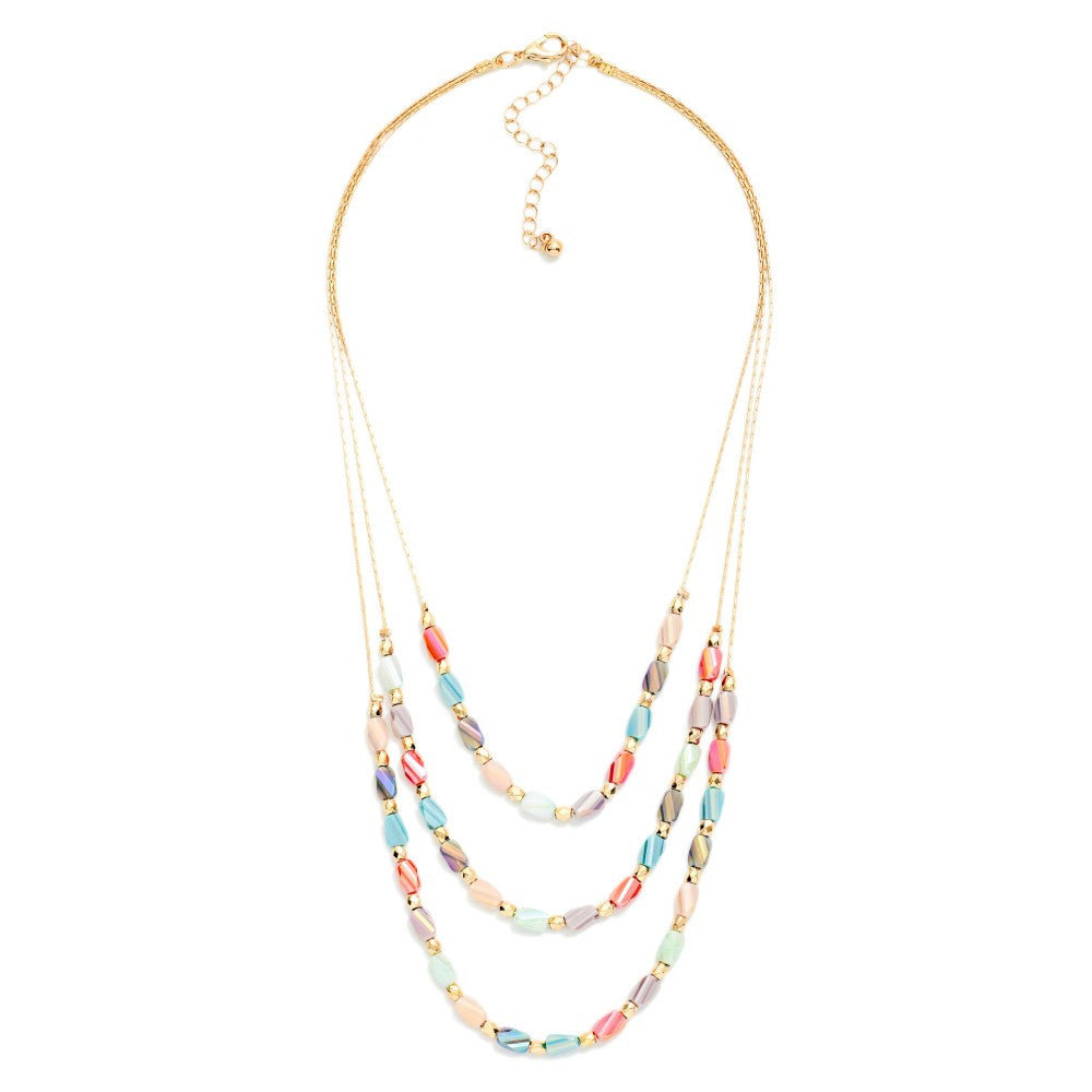 Layered Beaded Necklace Featuring Cracked Faceted Cylinder Beads