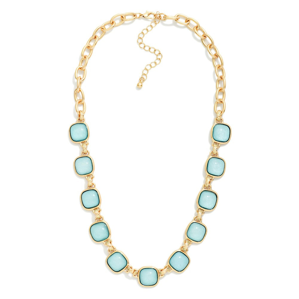 Chain Link Necklace Featuring Glitter Resin Squared Stations