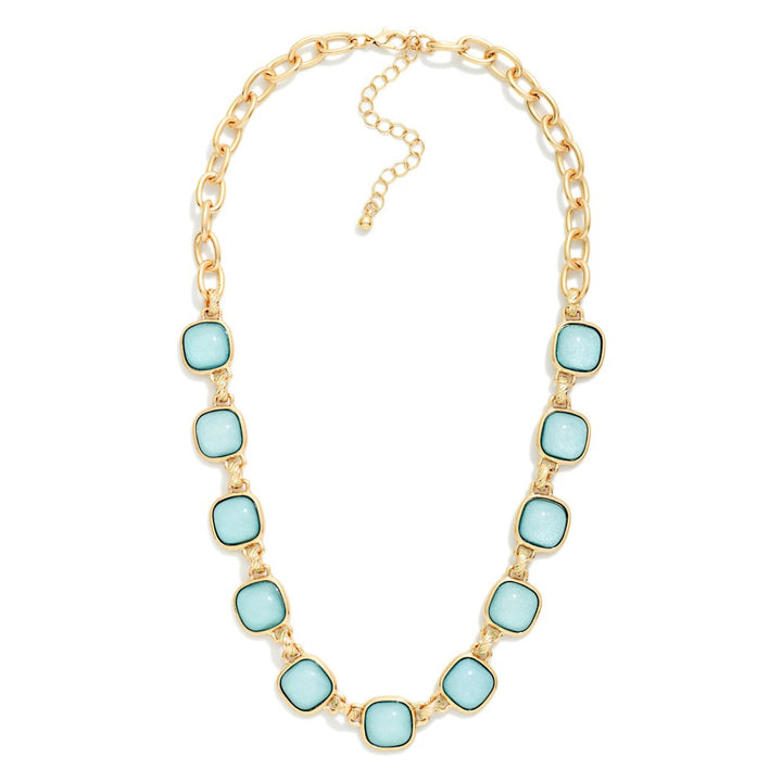 Chain Link Necklace Featuring Glitter Resin Squared Stations