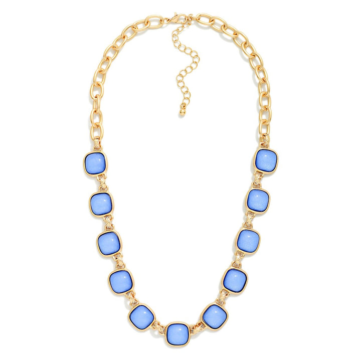Chain Link Necklace Featuring Glitter Resin Squared Stations
