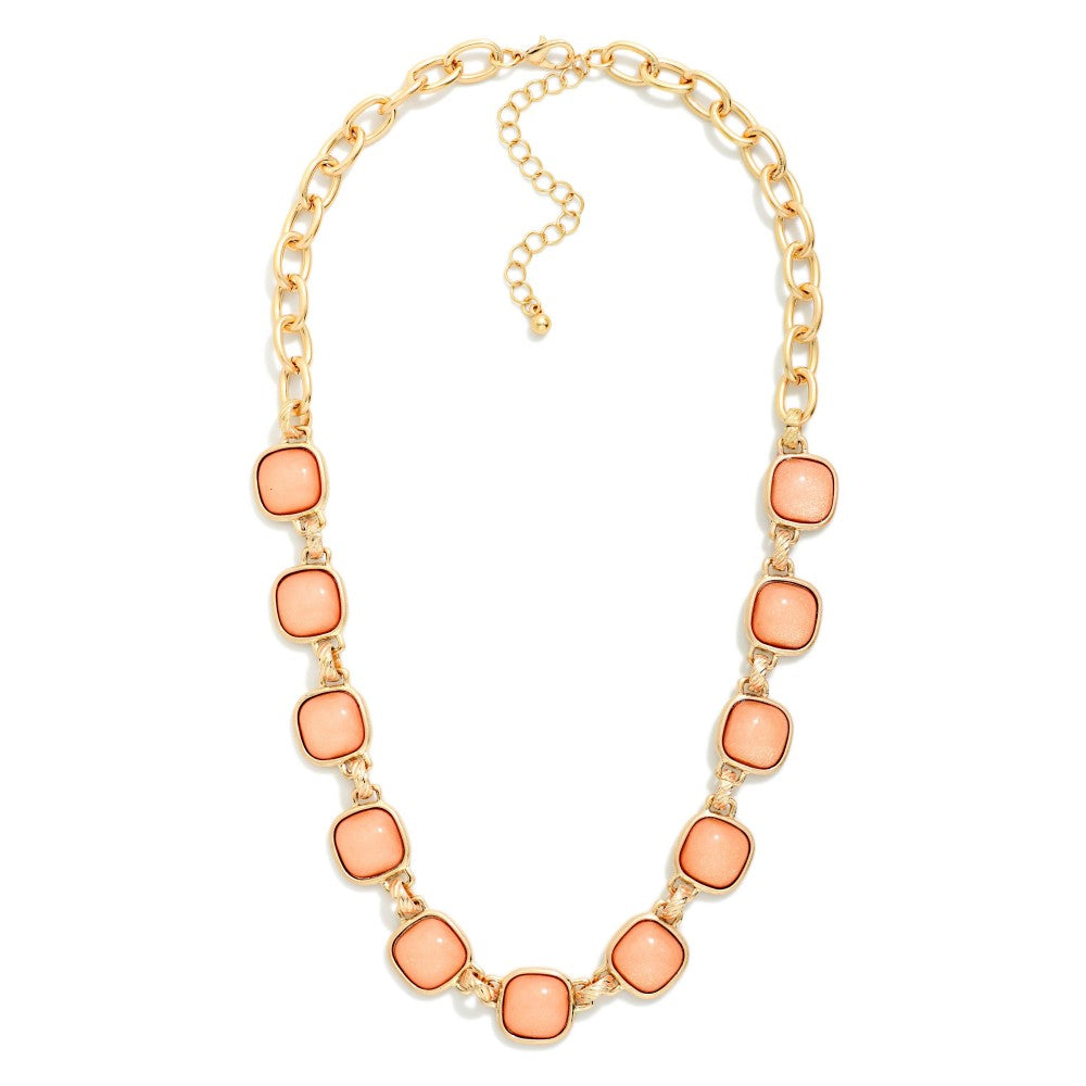 Chain Link Necklace Featuring Glitter Resin Squared Stations