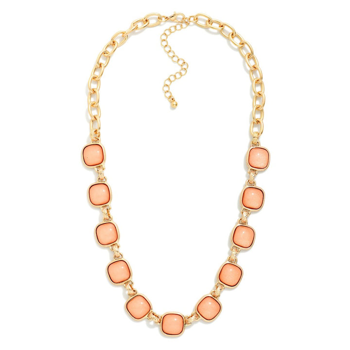 Chain Link Necklace Featuring Glitter Resin Squared Stations
