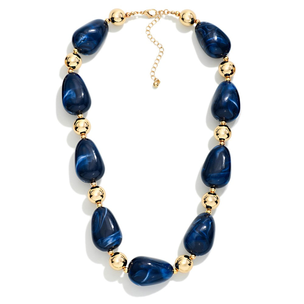 Chunky Marbled Acetate Nugget Bead Beaded Necklace