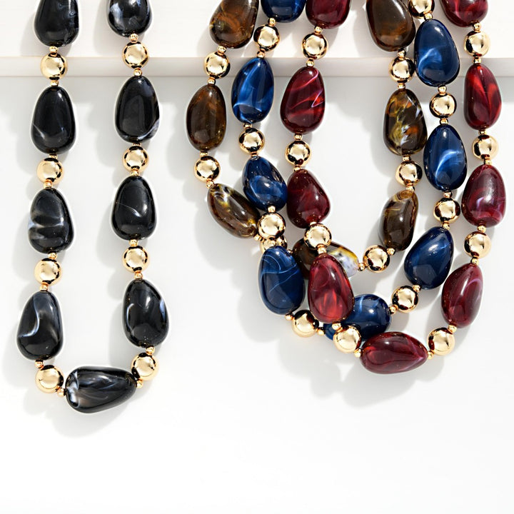 Chunky Marbled Acetate Nugget Bead Beaded Necklace