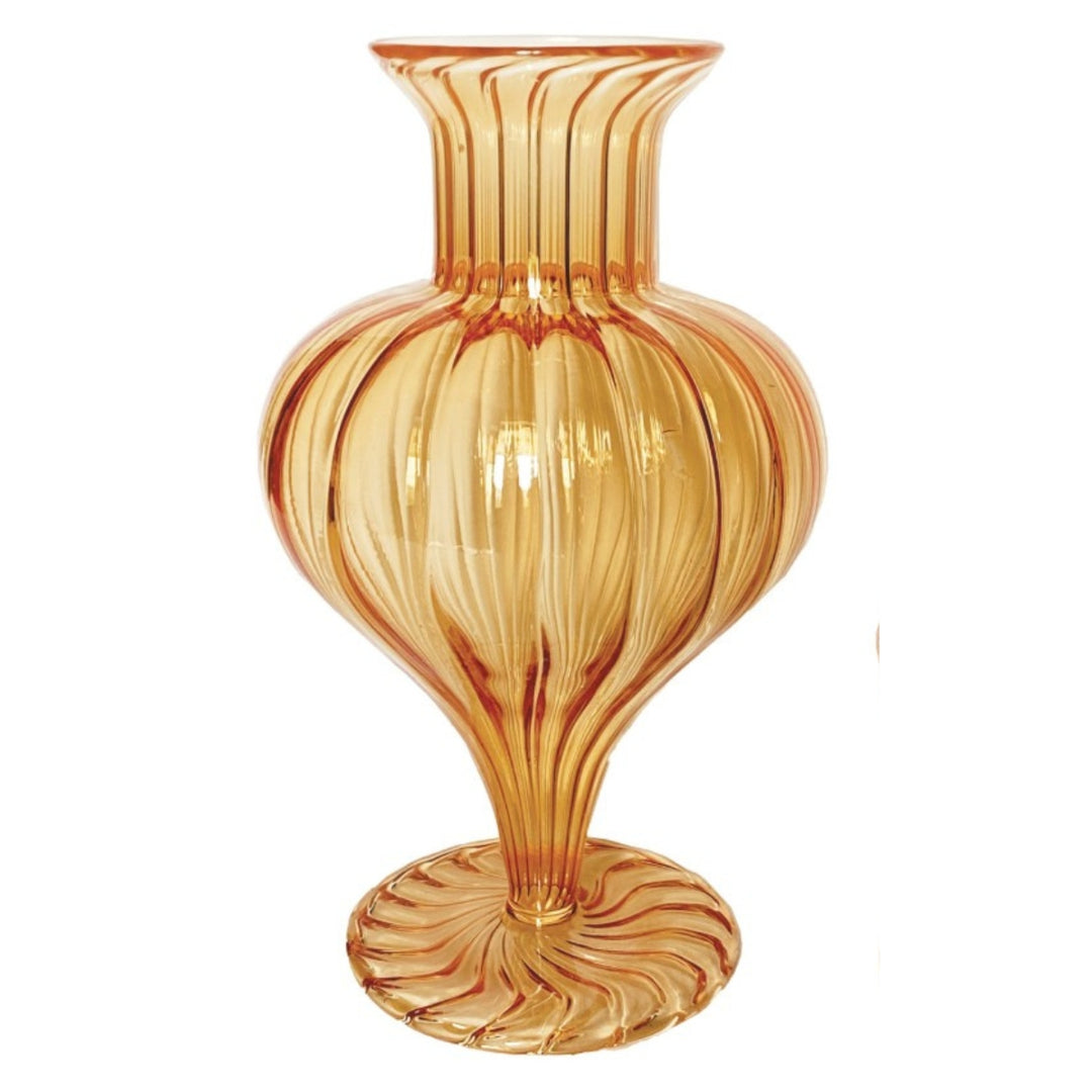 Apricot Hand-Blown Fluted Glass Footed Vases