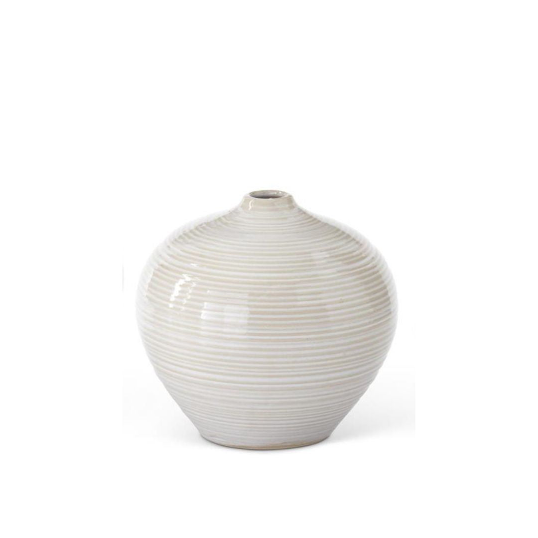 Tan and White Striped Ceramic Bud Vases
