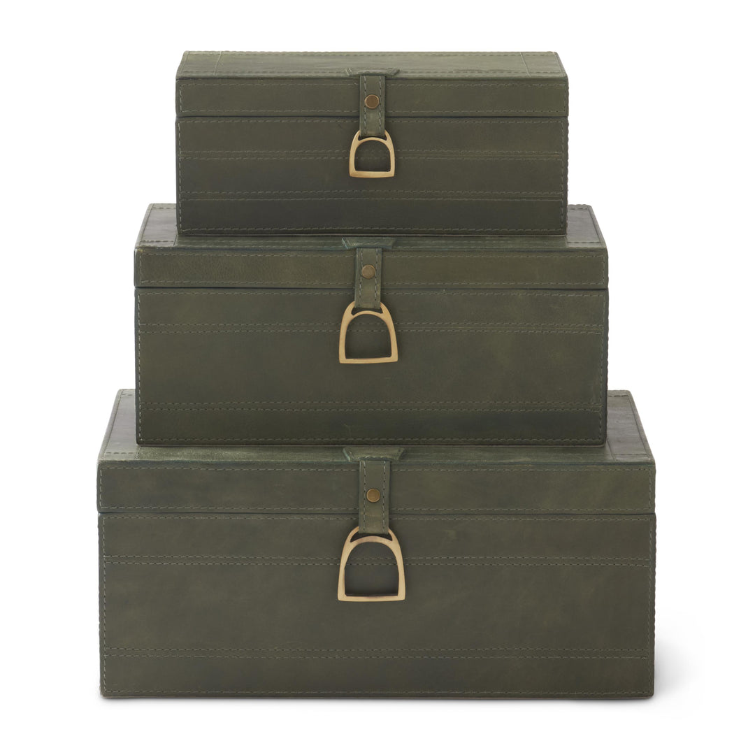 Green Leather Boxes with Stirrup Latch