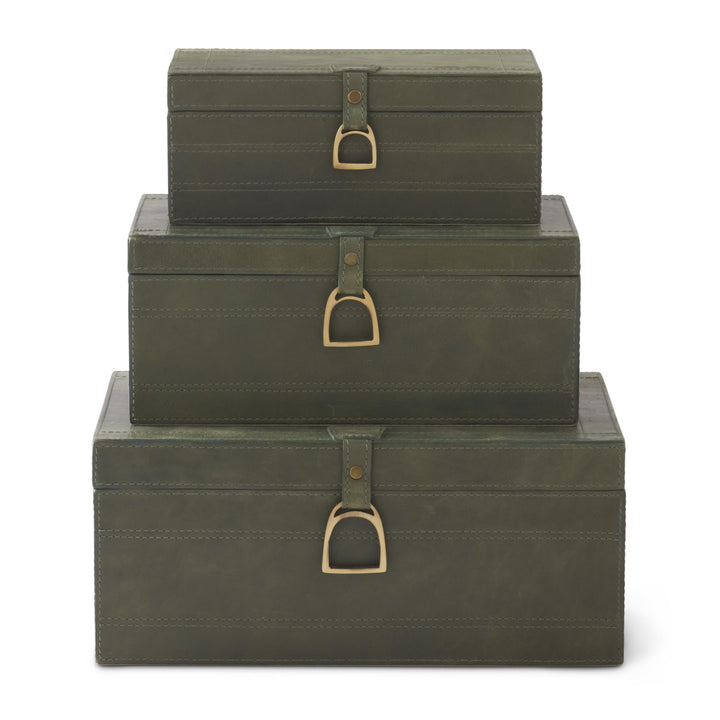 Green Leather Boxes with Stirrup Latch