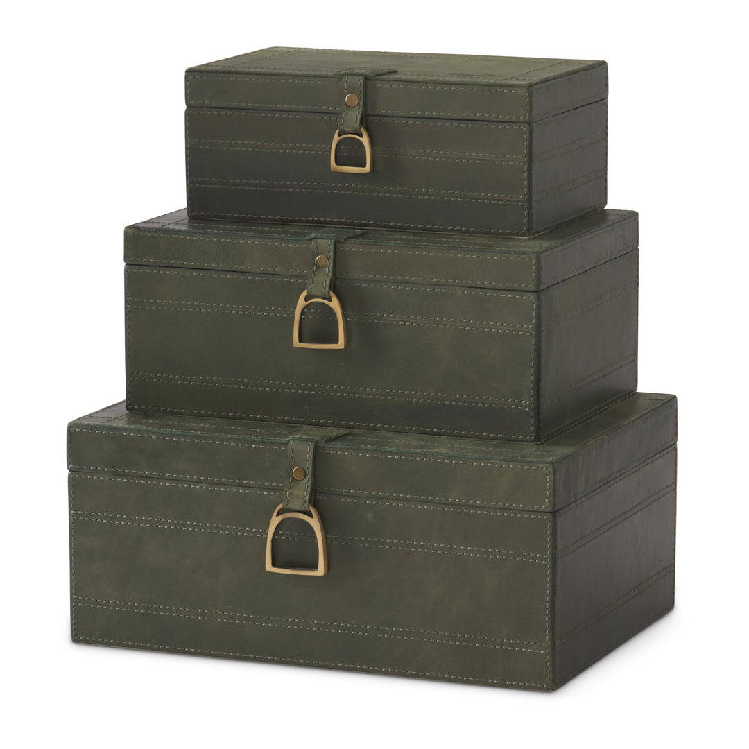 Green Leather Boxes with Stirrup Latch