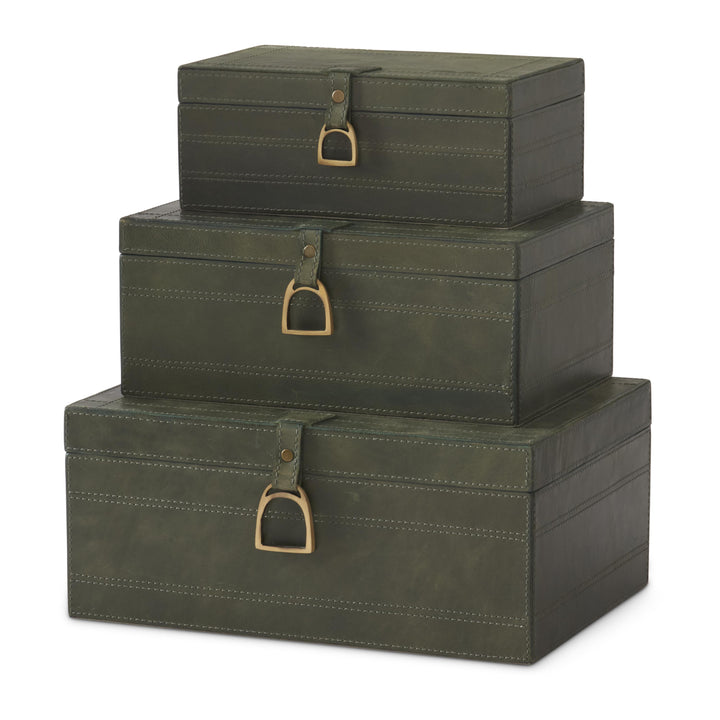 Green Leather Boxes with Stirrup Latch