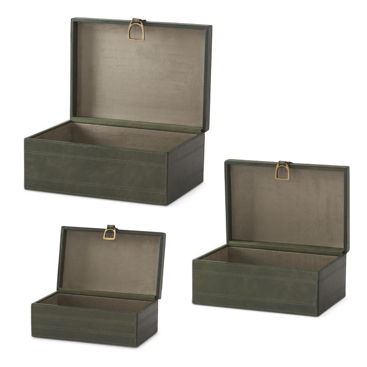 Green Leather Boxes with Stirrup Latch